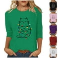 thumbnail image 1 of Cadancy Womens Christmas Tops Xmas Cute Print Vintage Casual Blouses Plus Size Party Winter Crew Neck Shirts Dressy 3/4 Sleeve Funny Holiday Tshirts, 1 of 5