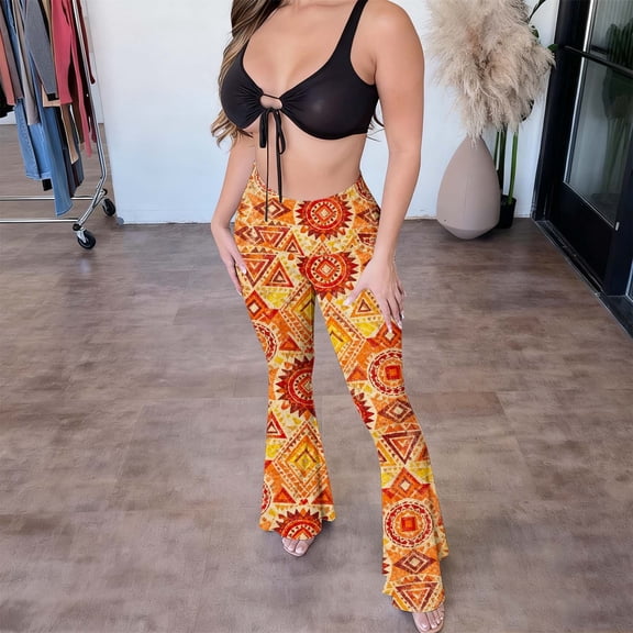 Cadancy Womens Flare Leggings Boho Vintage Floral Patterned High Waisted Palazzo Yoga Pants Tummy Control Cozy Soft Stretch Trendy Flared Tights