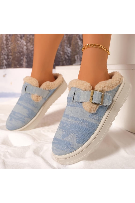 Womens Fuzzy Slippers Suede Thick Sole Fleece Lined Fluffy Mules Shoes Slip On Buckle Trendy Indoor Outdoor Cute Slipper Boots House Cozy Ankle Booties