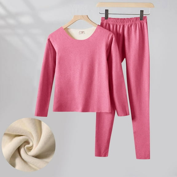 Cadancy Womens Long Underwear Sets 2 Piece Thermal Long Sleeve Pullover Crewneck Tops High Waist Leggings Soft Cozy Base Layer Set Winer Warm Fleece Suitable Pjs Outfits