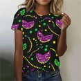 thumbnail image 1 of Cadancy Womens Mardi Gras Shirt Short Sleeve Holiday Funny Graphic Crewneck Pullover Tee Shirts Trendy Casual Rave Party Carnival Outfits Loose Fit Blouse, 1 of 5