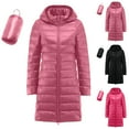 thumbnail image 1 of Cadancy Womens Packable Down Jacket Lightweight Puffer Detachable Hood Long Winter Coat Plus Size Double Zip Stand Collar Quilted Coats Zipper Pockets Winter Travel Hiking Jackets 2025, 1 of 7