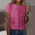 thumbnail image 1 of Cadancy Womens Sequin Top Sparkly Short Sleeve Round Neck Tunic Tops Night Out Party Evening Disco Concert Tee Glitter Trendy Outfits, 1 of 6