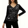 thumbnail image 1 of Cadancy Womens Sequin Top Sparkly Velvet V Neck Long Sleeve Shirts Pullover Tunic Tops Fashion Dressy Evening Party Night Out Concert Glitter Outfits, 1 of 6