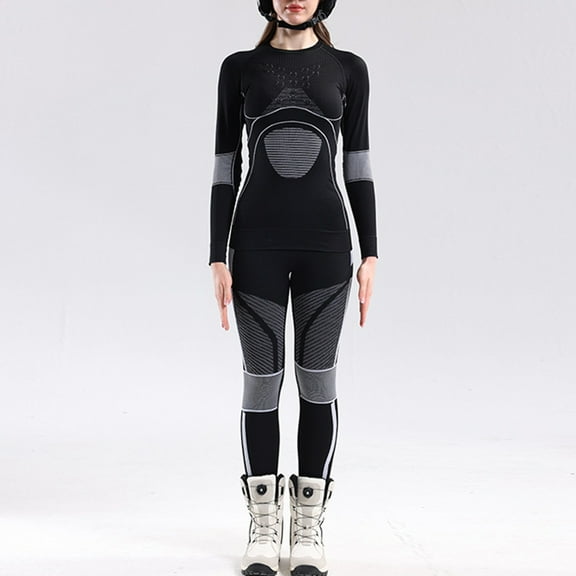 Cadancy Womens Thermal Set 2 Piece Athletic Underwear Cold Weather Warm Snowboarding Skiing Base Layer Sets Long Sleeve Top Bottom Leggings Winter Cozy Workout Outfits