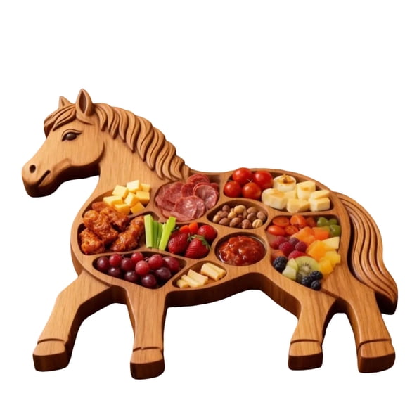 Cadancy Wooden Horse Shaped Charcuterie Board for Serving Platter with Compartments, Cheese Fruit Appetizer Tray for Kitchen Holiday Party Home Decor Gift