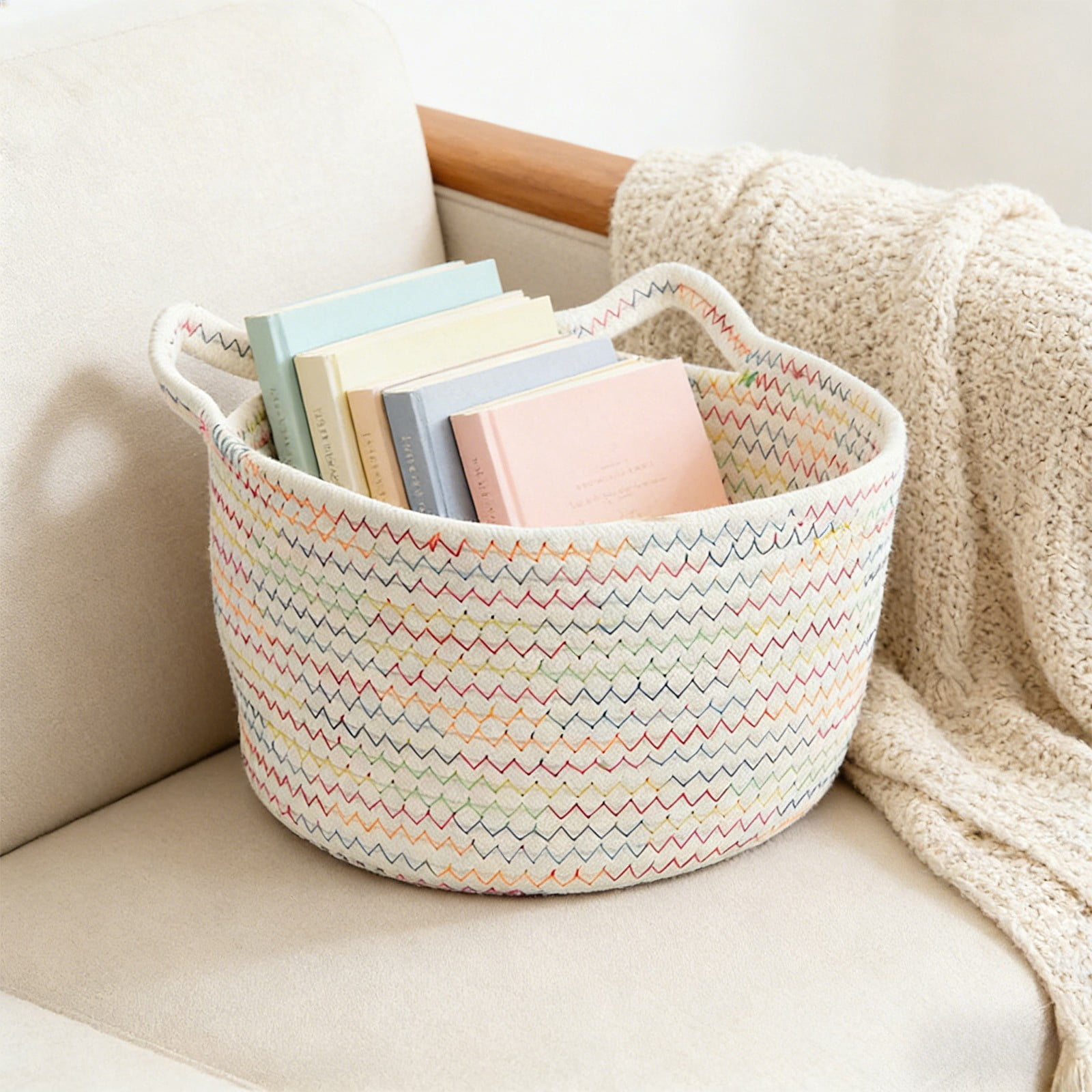 Cadancy Woven Storage Baskets Cotton Rope Cute Cat Ear Handles Desktop ...