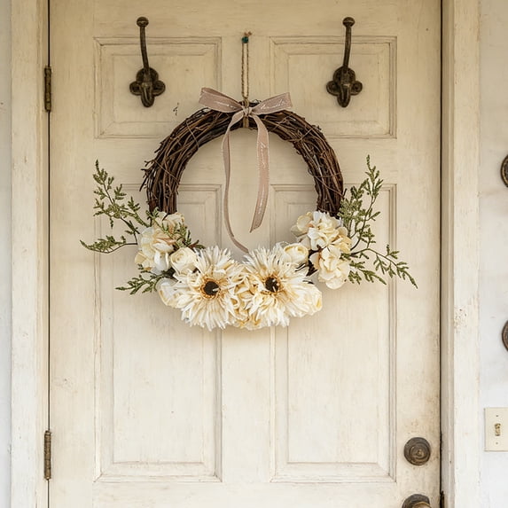 Cadancy Wreaths for Front Door Artificial Flower Grapevine Wreath Rustic Wall Hanging Decoration Home Entryway Window Mantel Spring Farmhouse Floral Arrangement Indoor Outdoor Decor