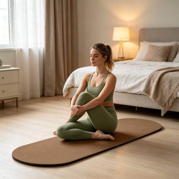 Cadancy Yoga Mat Thick Oval Exercise Non Slip Extra Wide Pilates Mat Cushioned Fitness Mats for Meditation Stretching Floor Training Gym Home Workout Equipment