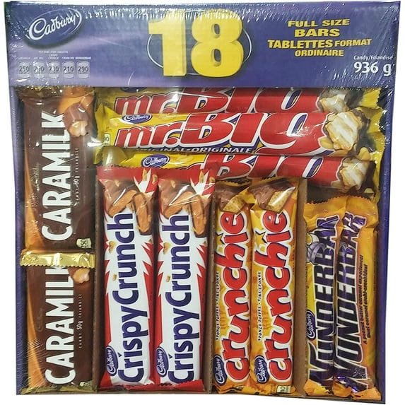 Cadbury 18 Full Size Assorted Chocolate Bars, Caramilk, Mr Big, Crispy Crunch, Crunchie, Wunderbar, 936g