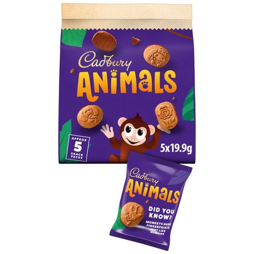 Cadbury Animals Chocolate Biscuits Snack Packs 5 x 19.9g, British Import (Pack of 3)