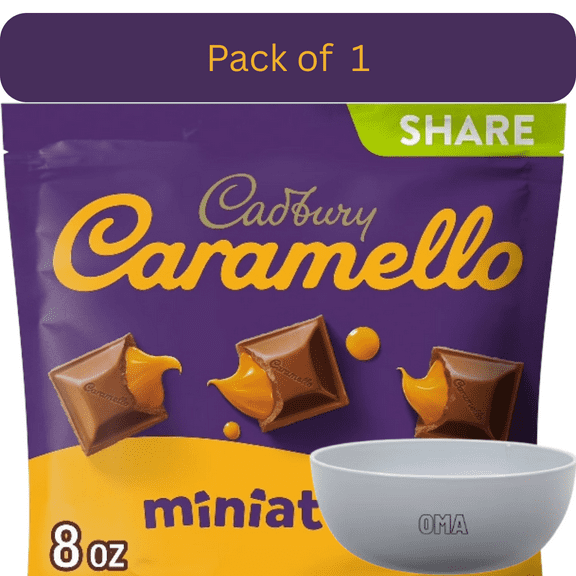 Cadbury Caramello Miniatures Milk Chocolate & Caramel Candy, Share Pack 8 oz with Bowl by OMA