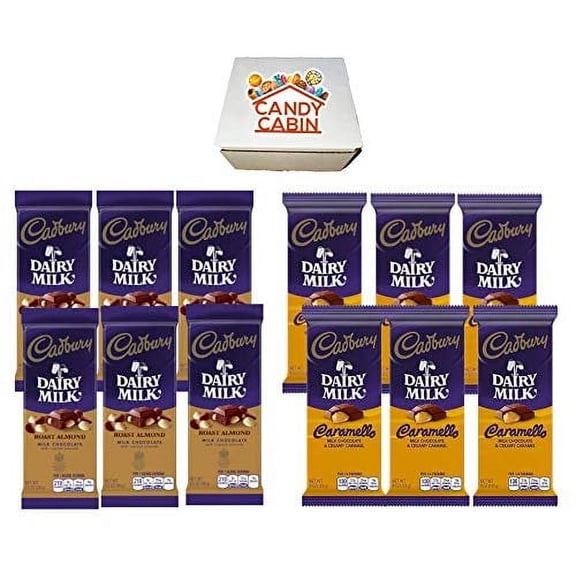 Cadbury Chocolate Candy Bar Variety Box 12-Count Full Size Bars By CANDY CABIN ALMOND-CARAMEL