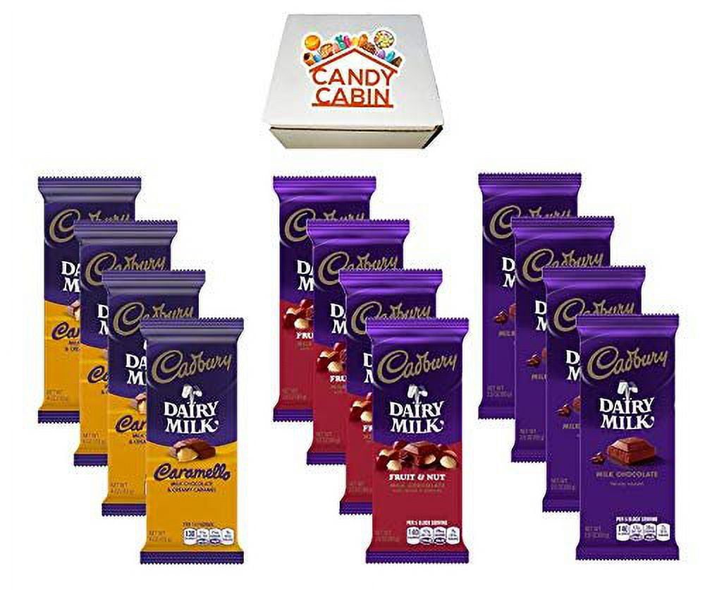 Cadbury Chocolate Candy Bar Variety Box 12-Count Full Size Bars By CANDY CABIN CARAMEL-FRUIT-MILK