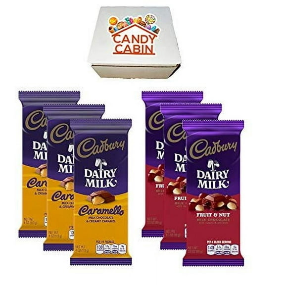 Cadbury Chocolate Candy Bar Variety Box 6-Count Full Size Bars By CANDY CABIN CARMELLO-FRUIT & NUT