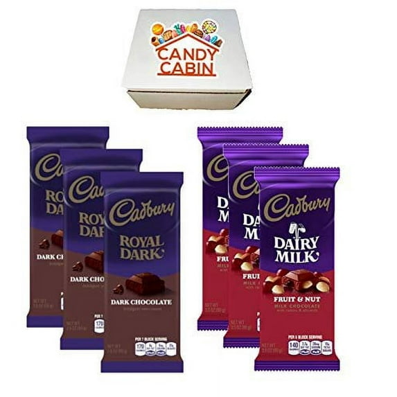 Cadbury Chocolate Candy Bar Variety Box 6-Count Full Size Bars By CANDY CABIN DARK CHOCOLATE-FRUIT & NUT