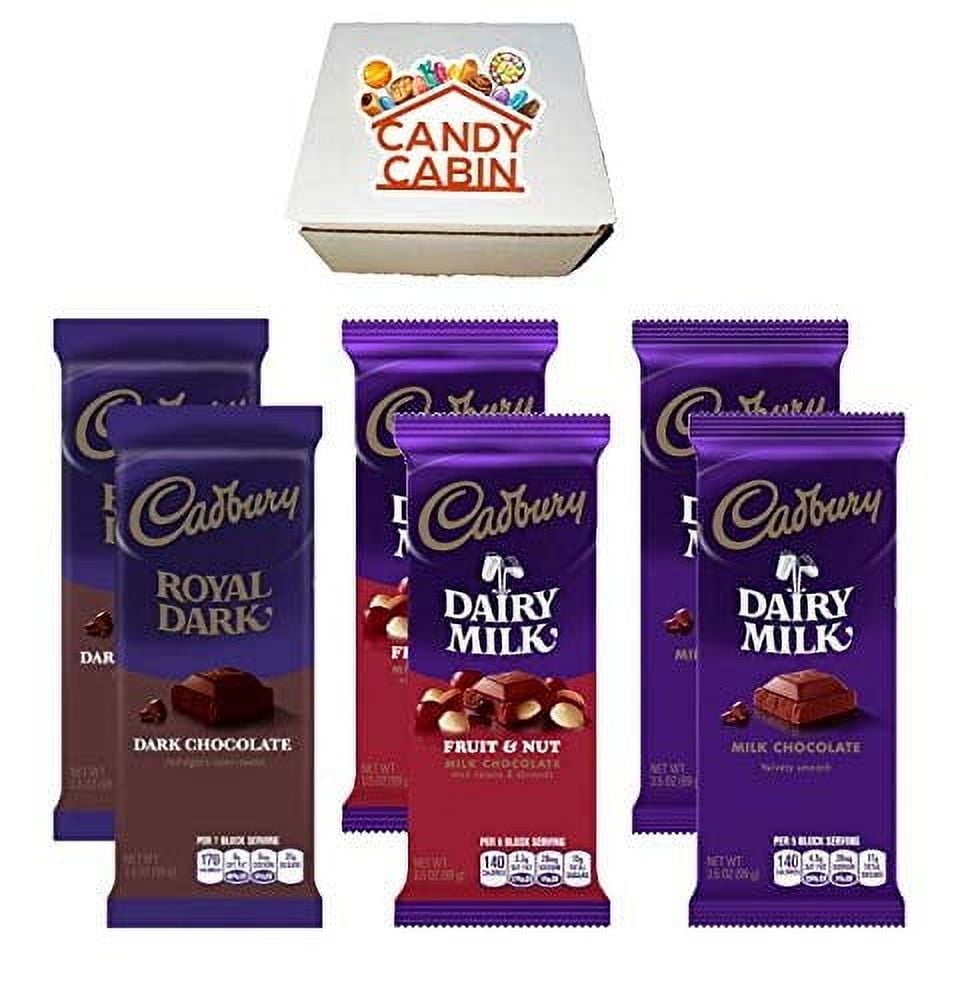 Cadbury Chocolate Candy Bar Variety Box 6-Count Full Size Bars By CANDY CABIN DARK-FRUIT & NUT-MILK