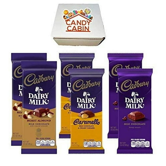Cadbury Chocolate Candy Bar Variety Box 6-Count Full Size Bars By CANDY CABIN ROAST ALMOND-CARMELLO-MILK