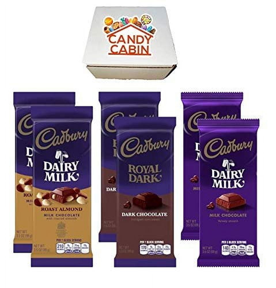 Cadbury Chocolate Candy Bar Variety Box 6-Count Full Size Bars By CANDY CABIN ROAST ALMOND-DARK CHOCOLATE
