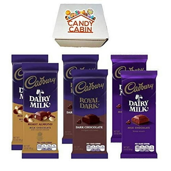 Cadbury Chocolate Candy Bar Variety Box 6-Count Full Size Bars By CANDY CABIN ROAST ALMOND-DARK-MILK