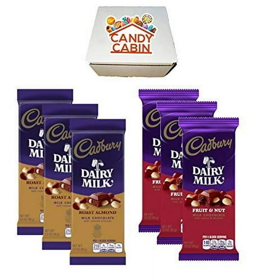 Cadbury Chocolate Candy Bar Variety Box 6-Count Full Size Bars By CANDY CABIN ROAST ALMOND-FRUIT & NUT