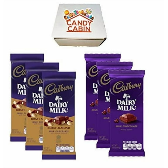 Cadbury Chocolate Candy Bar Variety Box 6-Count Full Size Bars By CANDY CABIN ROAST ALMOND-MILK CHOCOOLATE