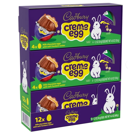 Cadbury Creme Egg Milk Chocolate Eggs with Soft Fondant Center, 12 Count, 14.4 Oz