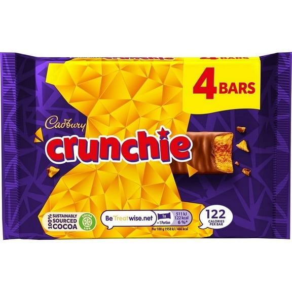 Cadbury Crunchie Milk Chocolate Bar 4pk (Pack of 6)