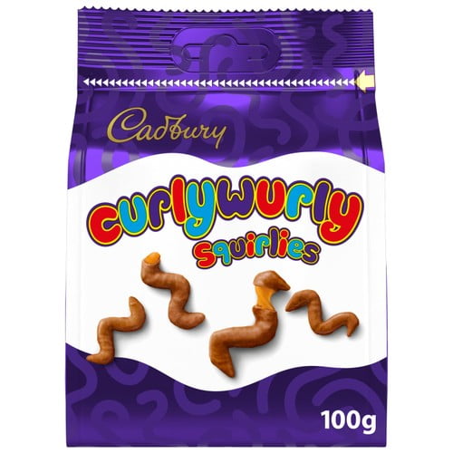 Cadbury Curly Wurly Squirlies Chocolate Bag 100g, British Import (Pack of 3)