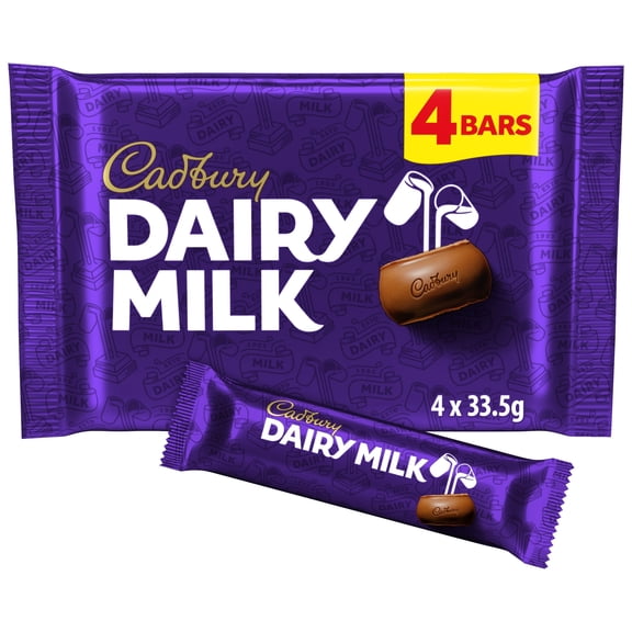 Cadbury Dairy Milk Chocolate Bar 4 Pack Multipack 134g, Imported from Britain