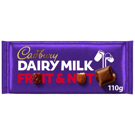 Cadbury Dairy Milk Chocolate Fruit & Nut Bar 110G, Imported from Britain