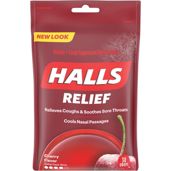 Cadbury Halls Cherry Cough Drops For Sore Throat, Cough, Nasal Congestion - Cherry - 12 / Box - 30