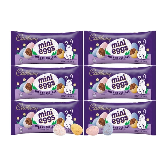 Cadbury Milk Chocolate Mini Eggs Chocolate Candy ina Sugar Shell, 6 Pack, 9 oz Per Bag
