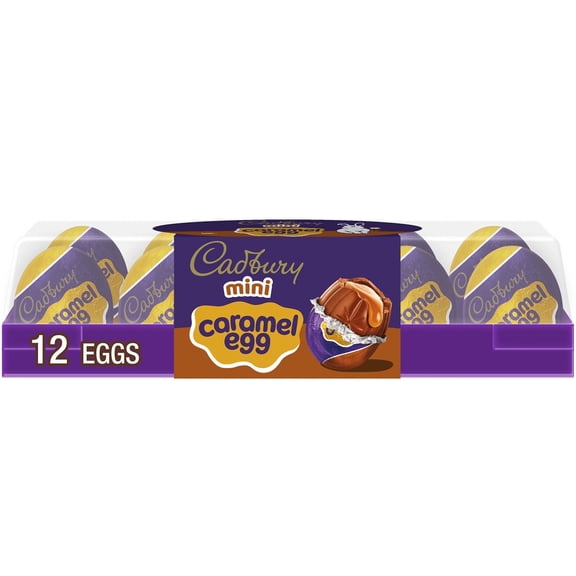 Cadbury Mini Caramel Egg Chocolate with Caramel Easter Candy, Tray 3.8 oz, 12 Pieces