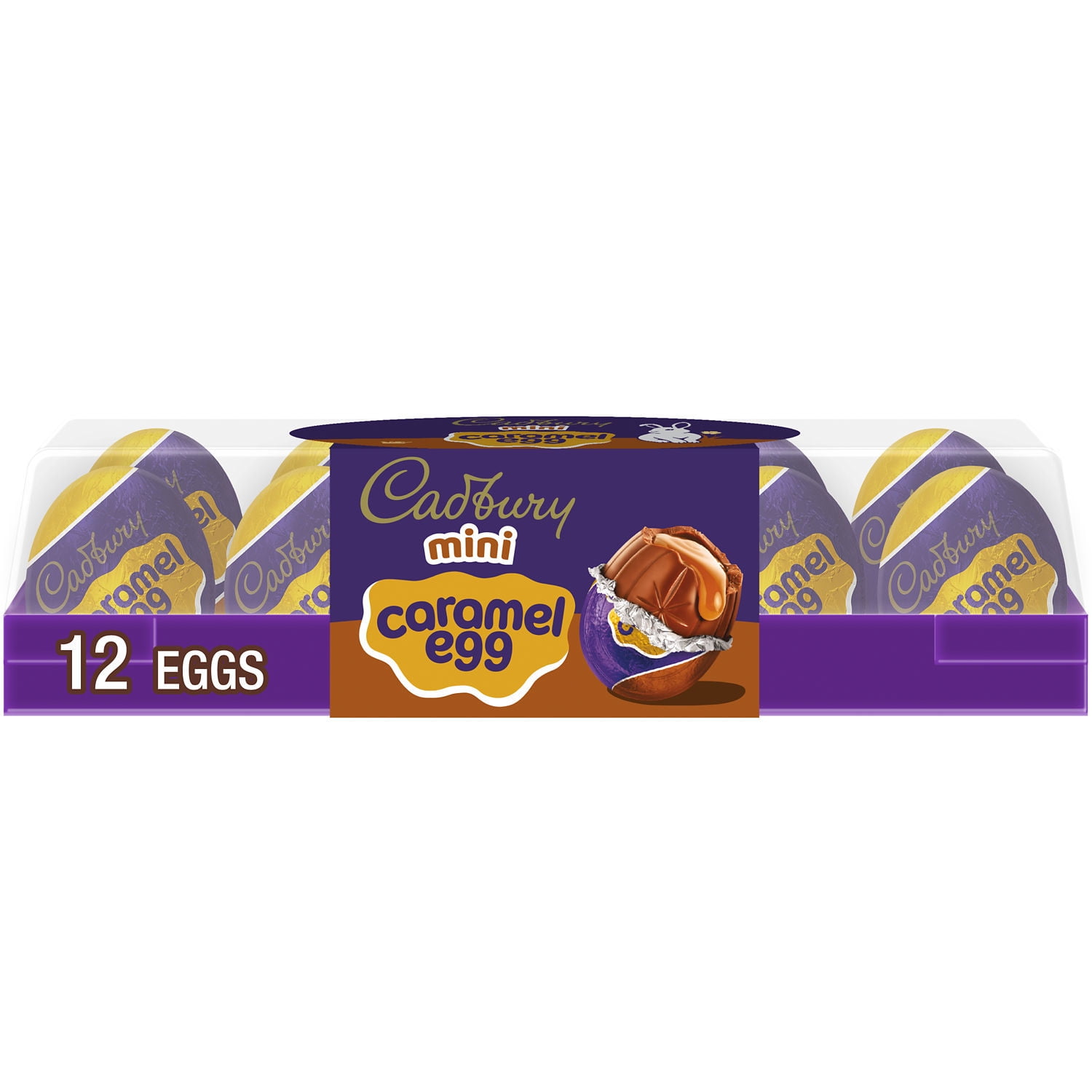 Cadbury Mini Caramel Egg Chocolate with Caramel Easter Candy, Tray 3.8 oz, 12 Pieces