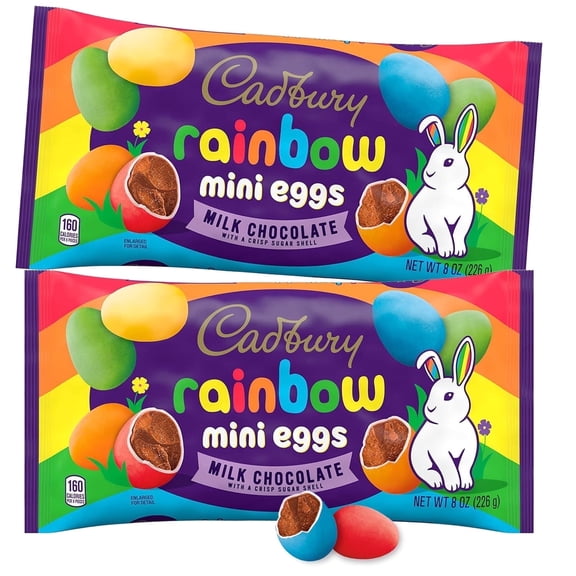 Cadbury Mini Eggs Rainbow Milk Chocolate Candy 2 pack 8 oz Cadbury Chocolate Eggs with Crisp Shell Party & Easter Snack