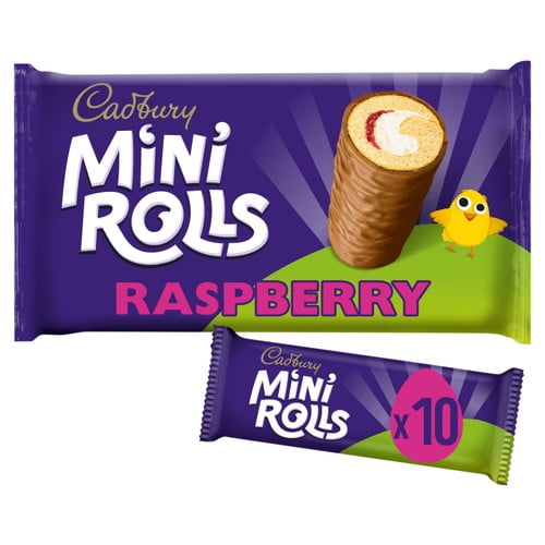 Cadbury Mini Rolls Raspberry Family Size 10's, British Import (Pack of 2)
