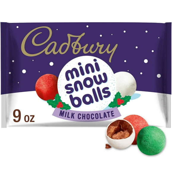 Cadbury Mini Snowballs Milk Chocolate Christmas Candy, Bag 9 oz