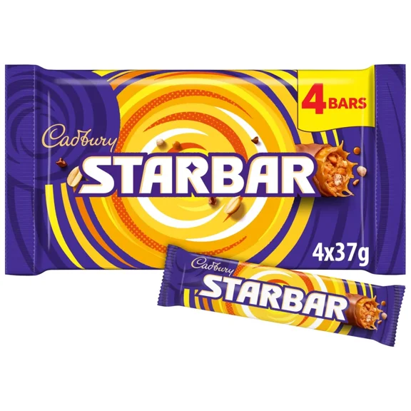 Cadbury Starbar Chocolate Peanut Bar Multipack 4 Pack 4 x 37g, Imported from Britain