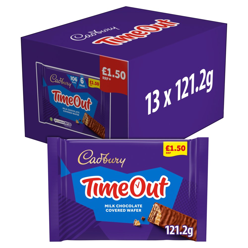 Cadbury Timeout Milk Chocolate Wafer Biscuits 6 Pack 121.2g (pack of 13 ...
