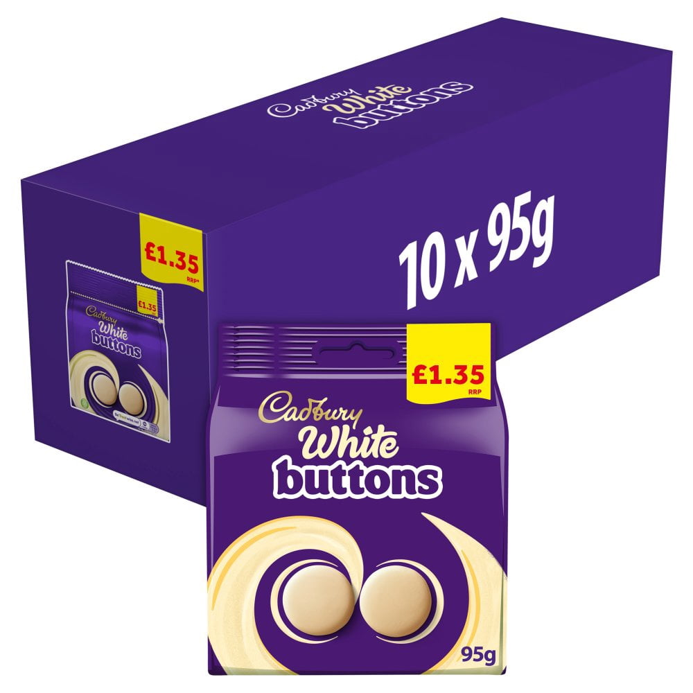 Cadbury White Buttons Chocolate Bag 95g (pack of 10)
