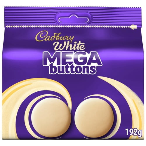 Cadbury White Mega Buttons Chocolate Bag 192g, British Import (Pack of 3)