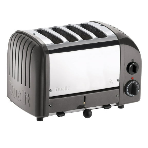 Cadco CTW-4M (220V) Stainless Steel Buffet Toaster, 4 Slot Commercial Pop-Up Toaster with Manual Timer, Keep Warm Feature, Crumb Tray, Metallic Gray Aluminum Panels, 220V, High-End Restaurant Use, NSF