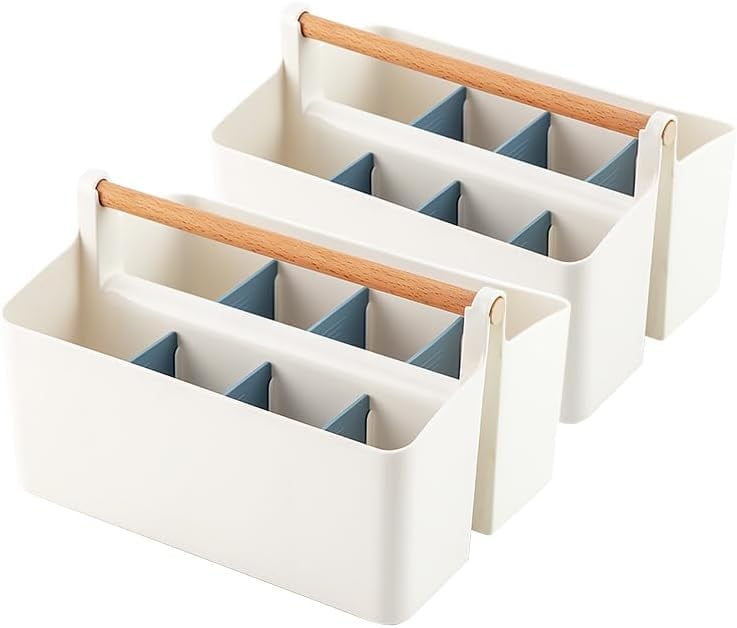 Storage Organizer with Handle, 2 Pack Portable Marker Organizer with Adjustable Divided for Art Supplies, Makeup, Sewing, Colored