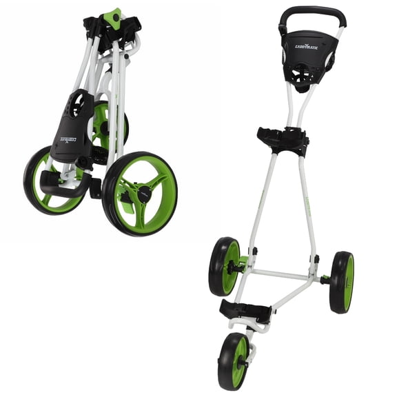 Caddymatic Golf Continental 3 Wheel Folding Golf Push Pull Cart White Green