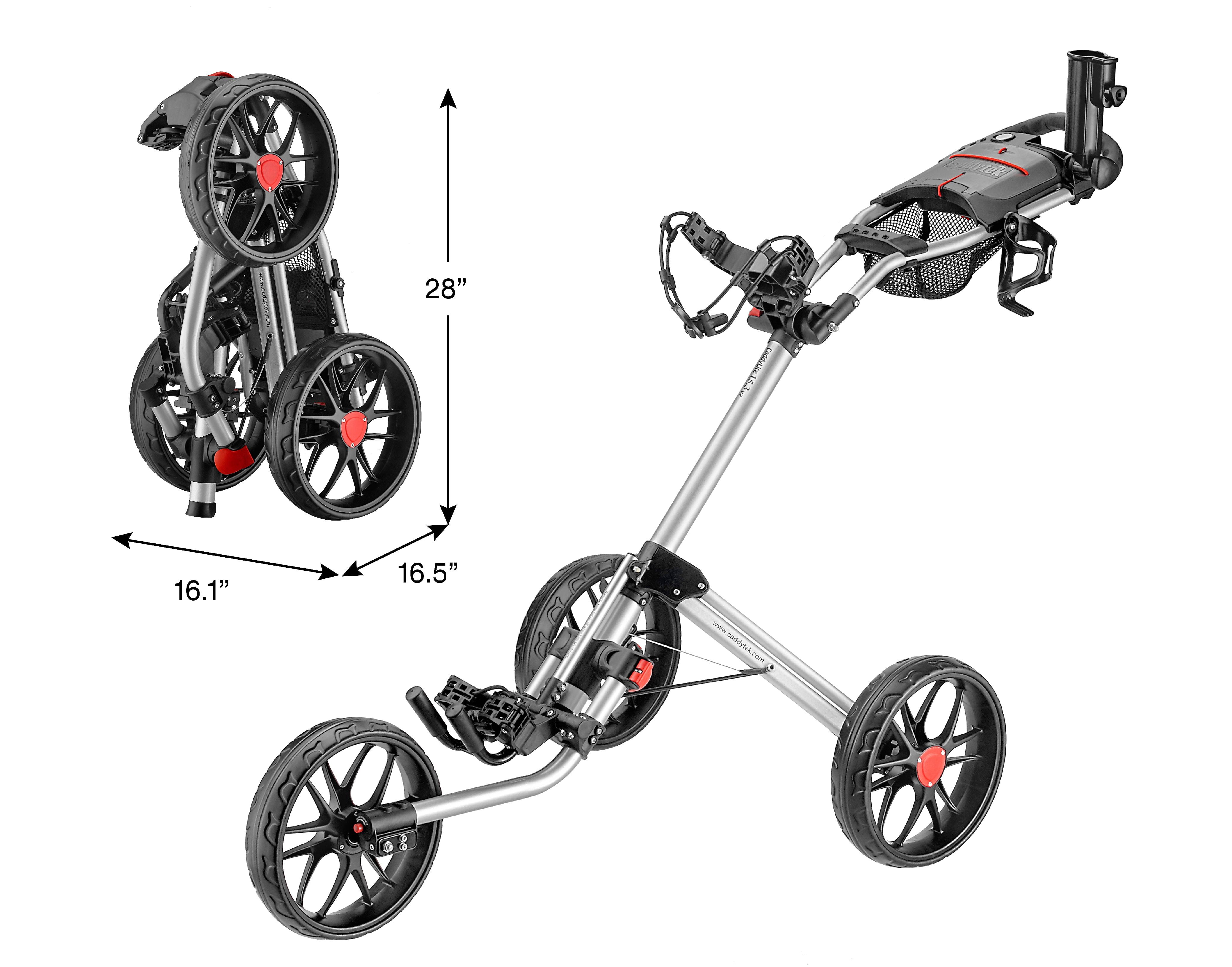 Caddytek CaddyLite 15.3 V2 Deluxe QuadFold Golf Pull Trolley, Silver