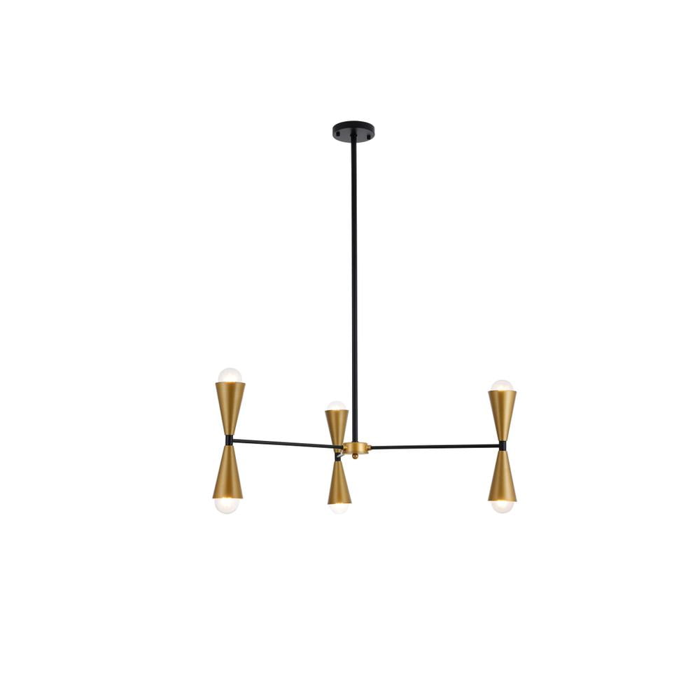 Modern Black and Brass Adjustable Iron Six-Light Pendant