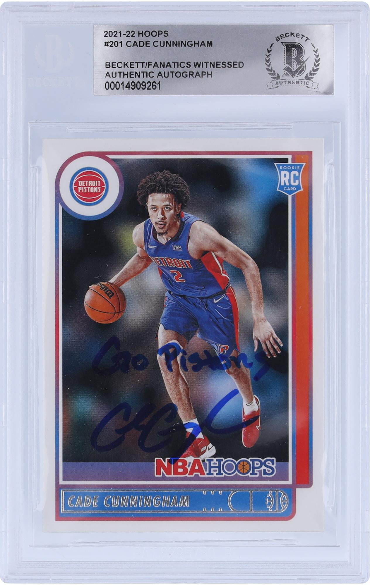 Cade Cunningham Detroit Pistons Autographed 2021-22 Panini NBA Hoops #201 Beckett Fanatics Witnessed Authenticated Rookie Card with "Go Pistons" Inscription - Fanatics Authentic Certified