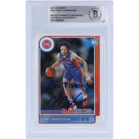 Cade Cunningham Detroit Pistons Autographed 2021-22 Panini NBA Hoops #201 Beckett Fanatics Witnessed Authenticated Rookie Card with "Go Pistons" Inscription - Fanatics Authentic Certified