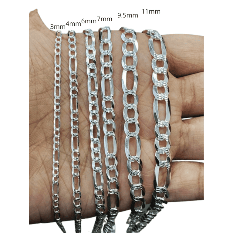 Cadena Para Hombre Mujer Ninos de Plata 925 de Ley Esterlina Eslabon Figaro Italiana Corte De Diamante Walmart